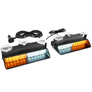2 in 1 Amber White Strobe Lights Kit 24 LED Interior Dash Windshield Lights Safety Flashing w/Suction Cups for Construction Vehicles, Trucks, Car, Tow/Plow Truck