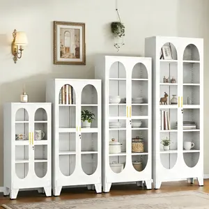 Four sizes Locking Display Cabinet with Glass Door, Metal Curio Cabinets with Adjustable Shelves, Tall Liquor Cabinet Display Case for Living Room, Collectibles, Home - Assembly Required