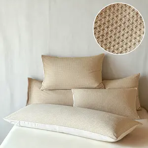 2pc 3D Small Grid Waffle Pillowcases Set, Soft Polyester Material, Modern Simple Style Bedding, Sofa Cushion Covers, All-Season Gift