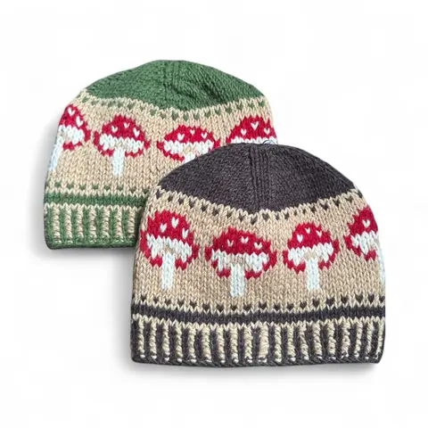 Wool Mushroom Beanie Knit Nepal Unisex Cozy Winter Accessory for Men & Women