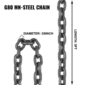 VEVOR Chain Sling, 3/8 inchx 5 ft Lifting Chains with Hooks, G80 Engine Chain Hoist Lifts, 11000 lbs/5 Ton Capacity Lifting Sling Chains for Engine Hoist, Engine Lift Chain with 2 Leg Grab Hooks