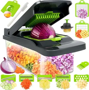 Acero 12-in-1 Stainless Steel Chopper 8 Interchangeable Blades Onion Chopper Food Chopper Slicer Dicer Cutter Mandoline Slicer Salad Garlic Chopper Lightweight Ergonomic Handle Inoxidable Picador De Verduras Cebolla Vegetables Cortadora