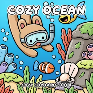 1pc Cozy Ocean Coloring Book, Cute Underwater Mermaid & Sea Creatures Coloring Pages, Bold & Easy Designs, Stress Relief Coloring Book for All Ages, 24 Pages, Thick 120G Paper, No Bleed, Relaxing Marine Life Activity Book