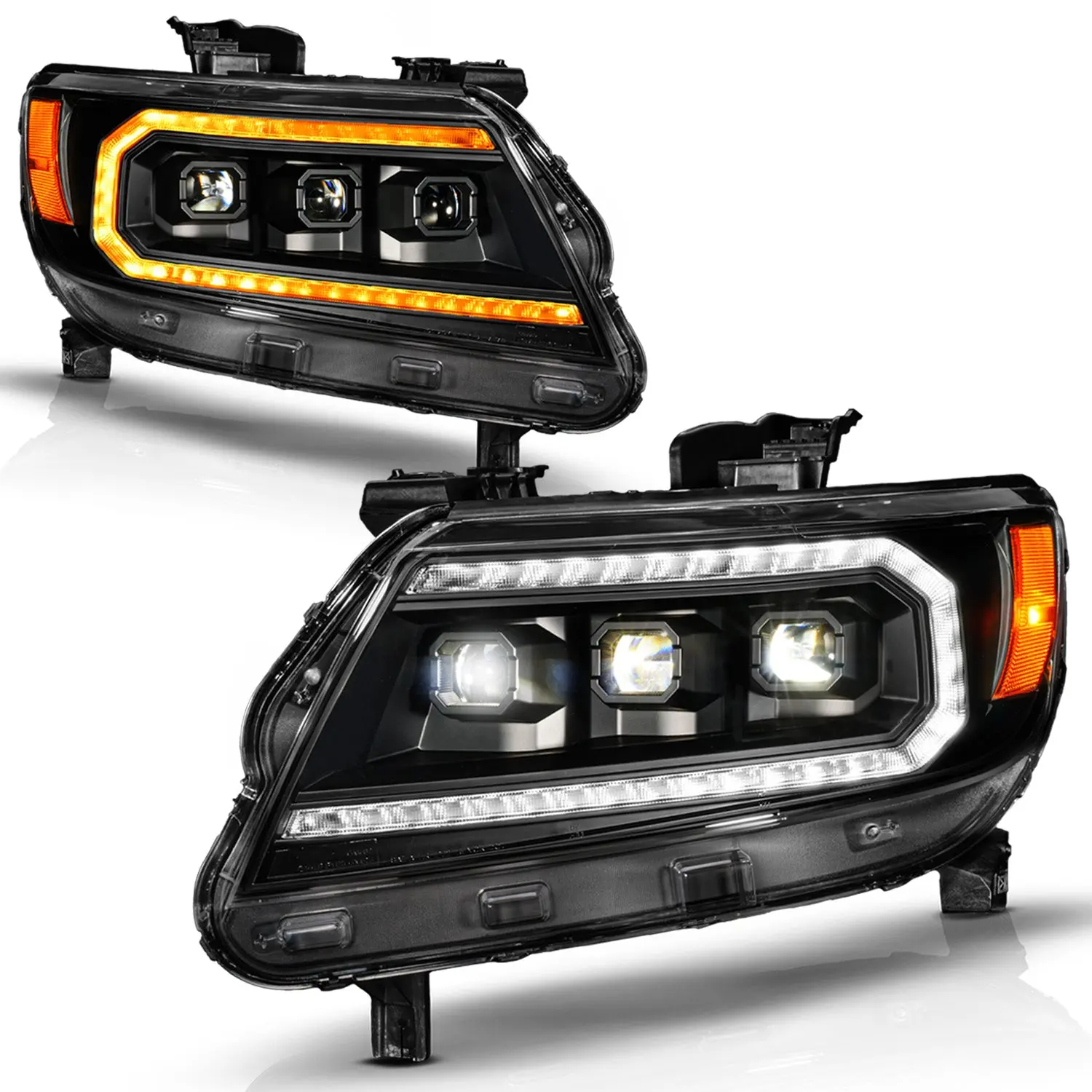 ANZO USA Full LED Projector Headlight Assemblies - Projector Type, Black Housing, DRL, Initiation Mode, Sequential Lights for 15-22 Chevy Colorado, Automotive Exterior Upgrade Lights, 15-22 Model Chevy Colorado