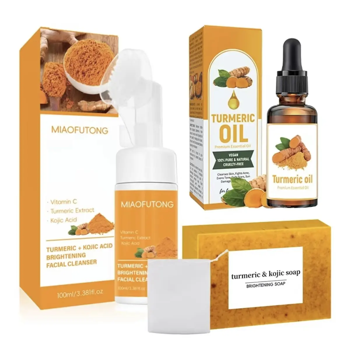 Turmeric Skin Care Kit, 4 Counts Nourishing Cleansing Pads & Facial Cleanser & Turmeric Oil & Soap, Skin Care Products for Women, Face Care Products, Kojic Acid Soap, Facial Wash, Face Cleaner #TOP PICKS