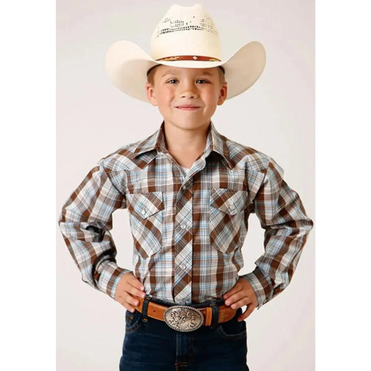 Roper Bluebird Ridge (Brown) - Boy's Western Shirt