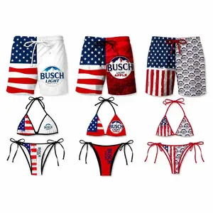 Bushh L ghtt Inspired Summer USA Flag Couple Swim Set American Flag Matching Couple Swimwear Set Patriotic Bikini & Board Shorts