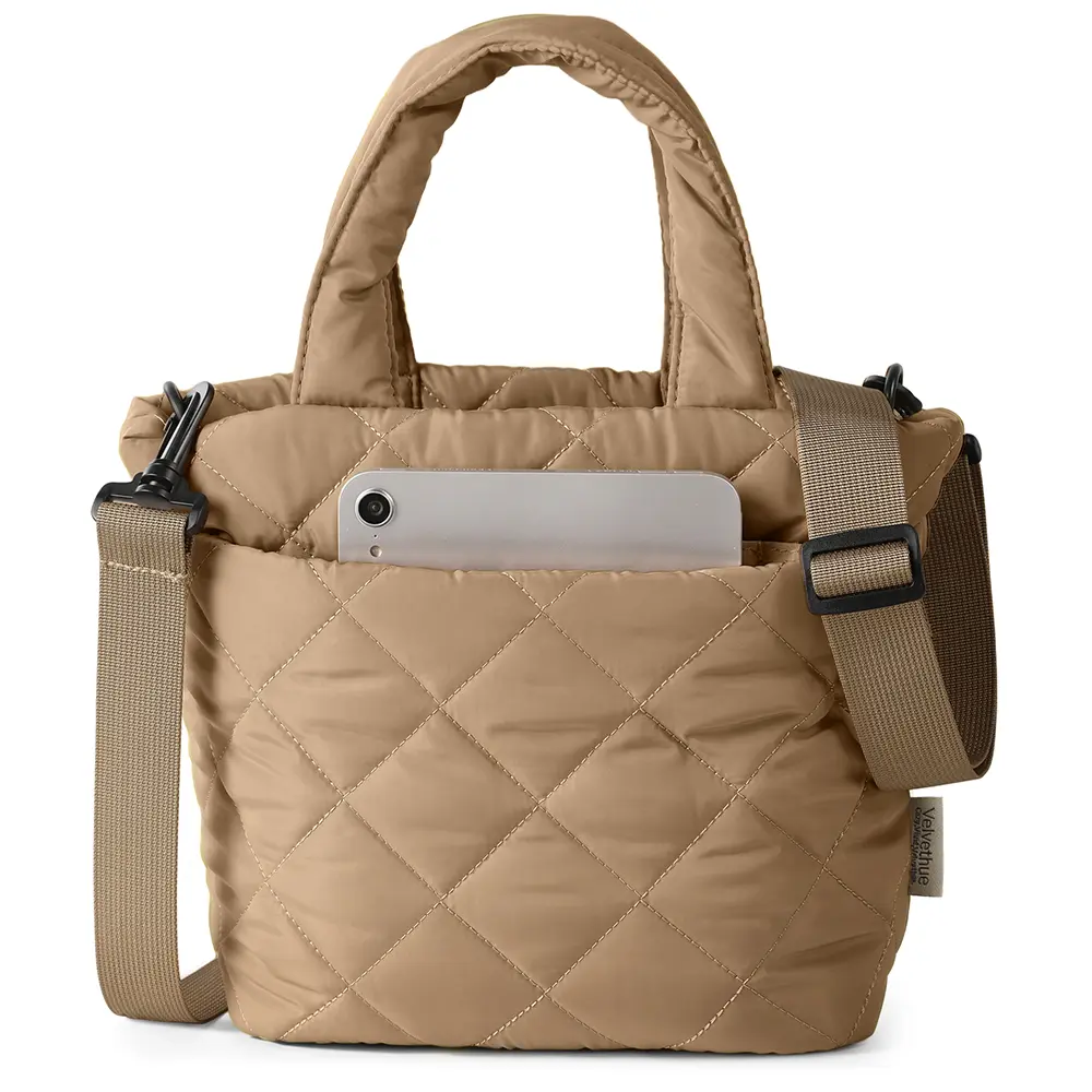 Miss Adola Small Crossbody Puffer Tote Bag – Cute Mini Quilted Handbag with Zipper, Everyday Tote for Work