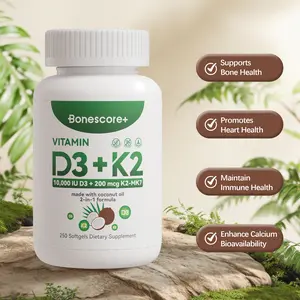 Bonescore+ Vitamin D3 10000 IU & K2 200 mcg 250 Softgels 8-Month Supply Non-GMO Gluten-Free Soy-Free Dairy-Free Coconut Oil Formula for Bone Strength & Immune Support Healthcare Natural Calcium Fitness