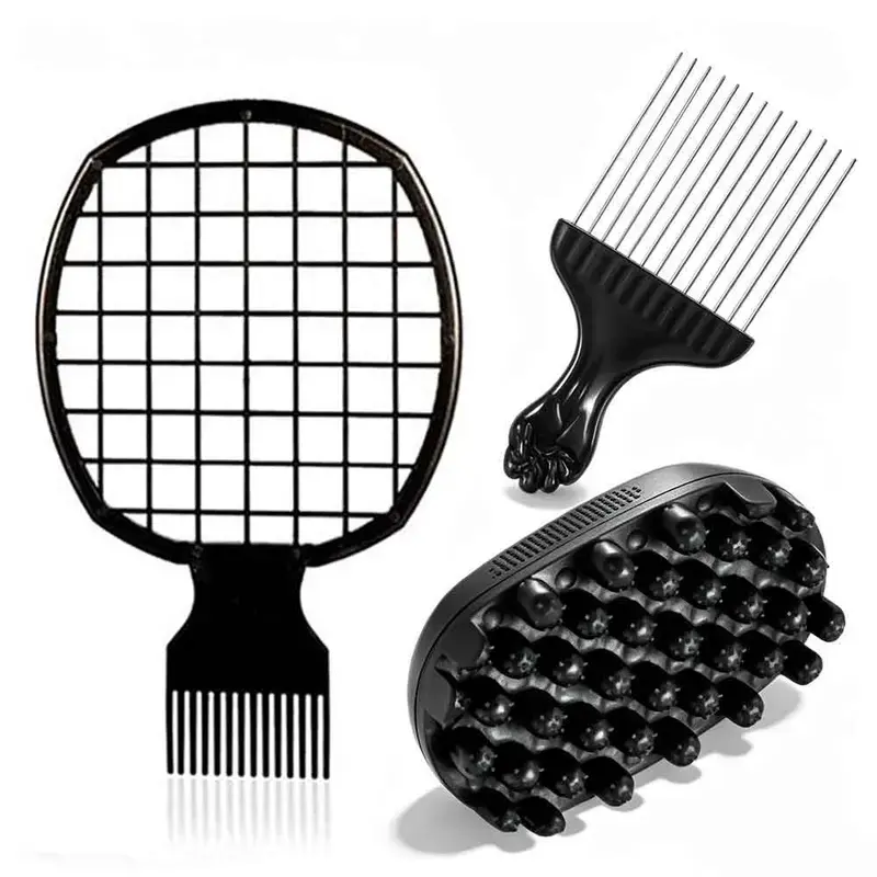 Black Men & Women's 3-Piece African Curly Hair Sponge Styling Set - Includes Comb, Twisting Comb - Ideal for Natural Curls, Dreadlocks, Wavy Curls - Suitable for Home, Salon Use - Essential Gift easy tool metal afro pick