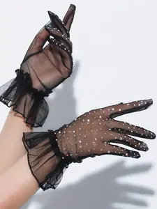 Women's Rhinestone Accents Mesh Gloves, Fashionable Gloves for Party, Daily Clothing Decor, Trendy All-match & Exquisite Gloves for Birthday Gift, Versatile Usage
