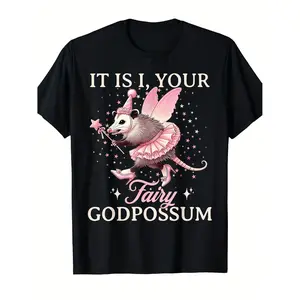 It Is I Your Fairy Godpossum Funny Opossum Spirit Animal T Shirt Mens Vintage Style Crew Neck Allseason Comfortable Daily Wear Outdoor Running Gym Workout Streetwear