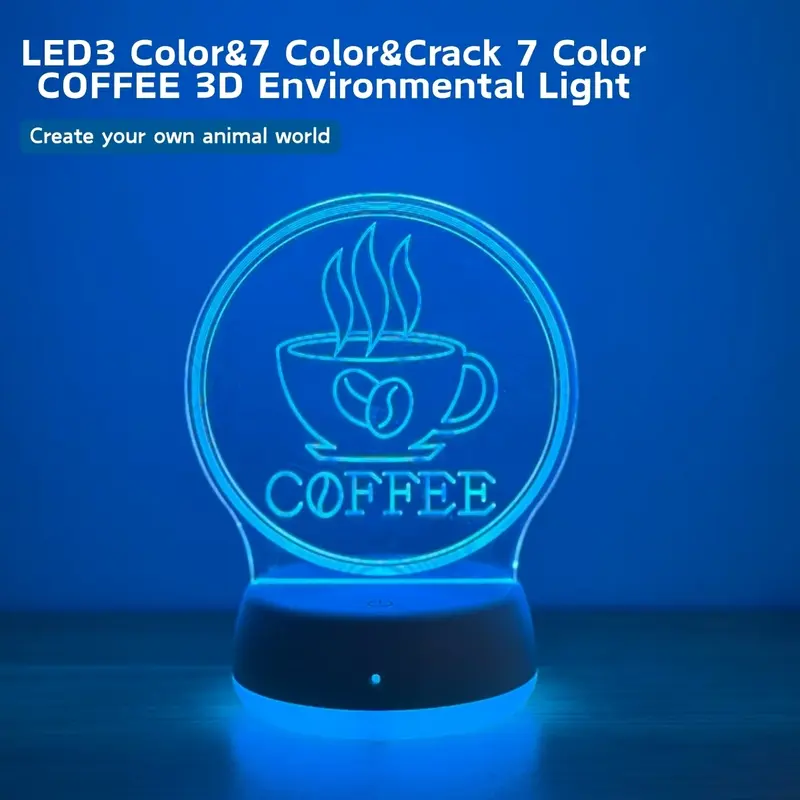 Modern Simple Coffee Cup 3D LED Night Light, USB Powered Nightlight, Plastic Material, RGB 7 Colors, Tabletop Atmosphere Lamp, Art Display Light, Best Gift