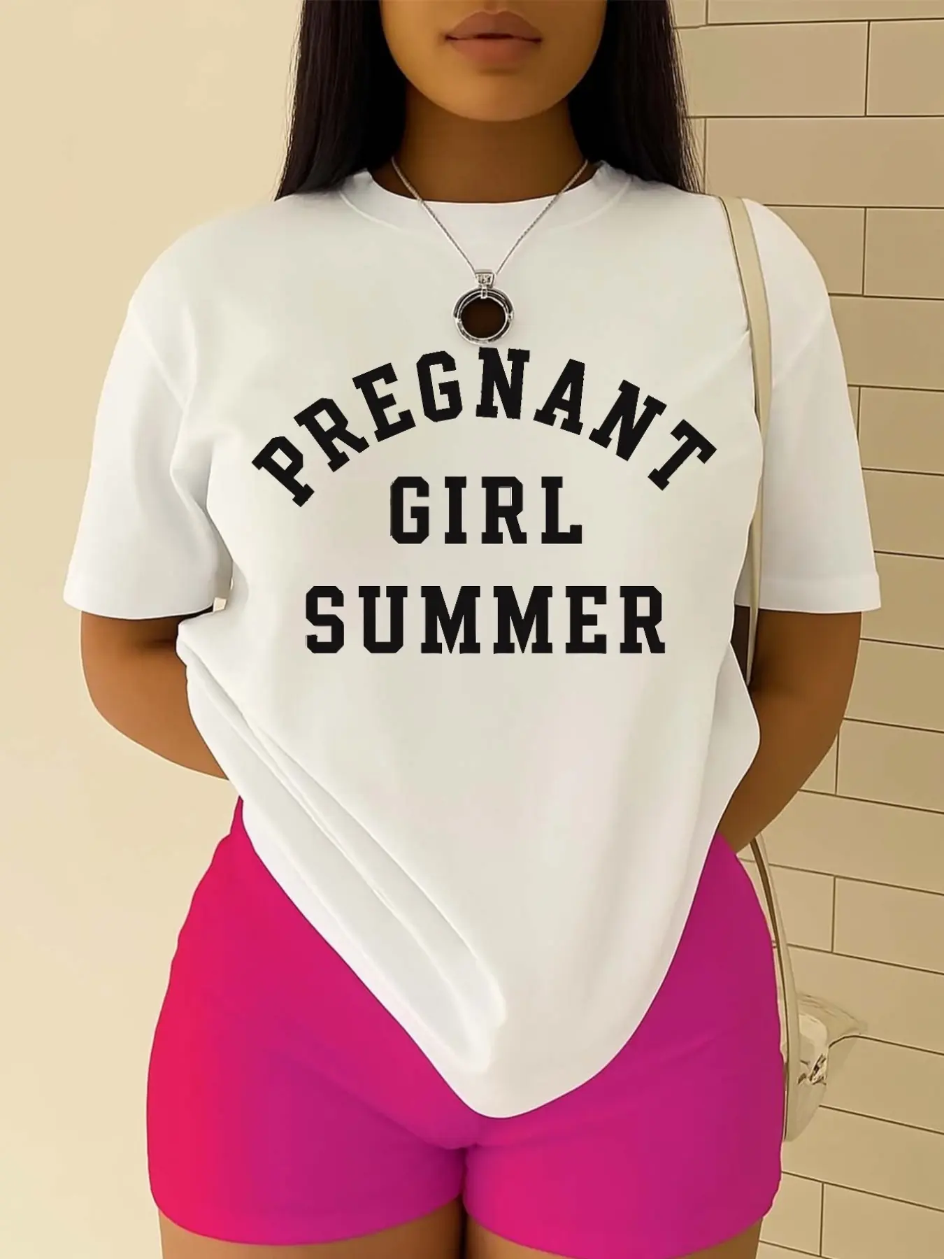 Plus Size - Plus Size - Plus Size Maternity T-Shirt |   Pregnant Girlfriend Summer Tee - White Crew Neck Top - Breathable Machine Washable Casual Comfortable Relaxed Fit Smooth Texture Fabric Trendy Print Soft Material Suitable For All Seasons