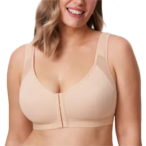 DELIMIRA Women's Wireless Front Closure Posture Back Support Full Coverage Bra