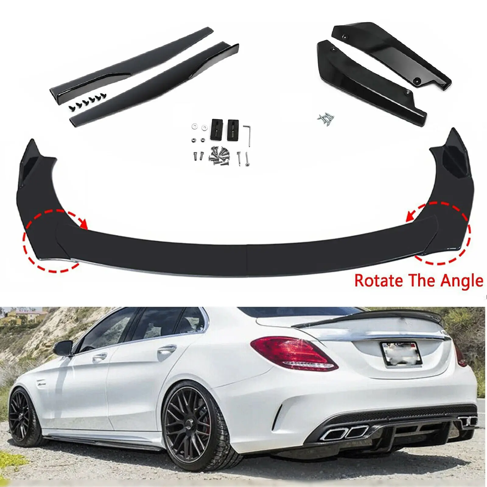 Adjustable Glossy Black Front Lip for Car,Car Front Bumper Lip Splitter Spoiler Adjustable Diffuser Protector Chin Lip Body Splitter Spoiler Air Dam Wide Body Kit Universal Fit For Honda Civic Accord Toyota Camry Corolla Dodge Charger Infiniti Q50 G35 G37