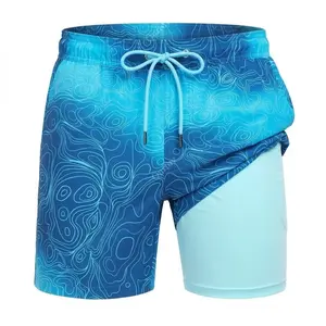 Quriov Men's 2-in-1 Quick Dry Swim Trunks with Compression Liner & Phone Pocket