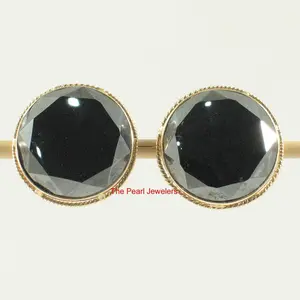 14k Yellow Gold Rope Frame Design Faced Tablet Black Hematite Stud Earrings