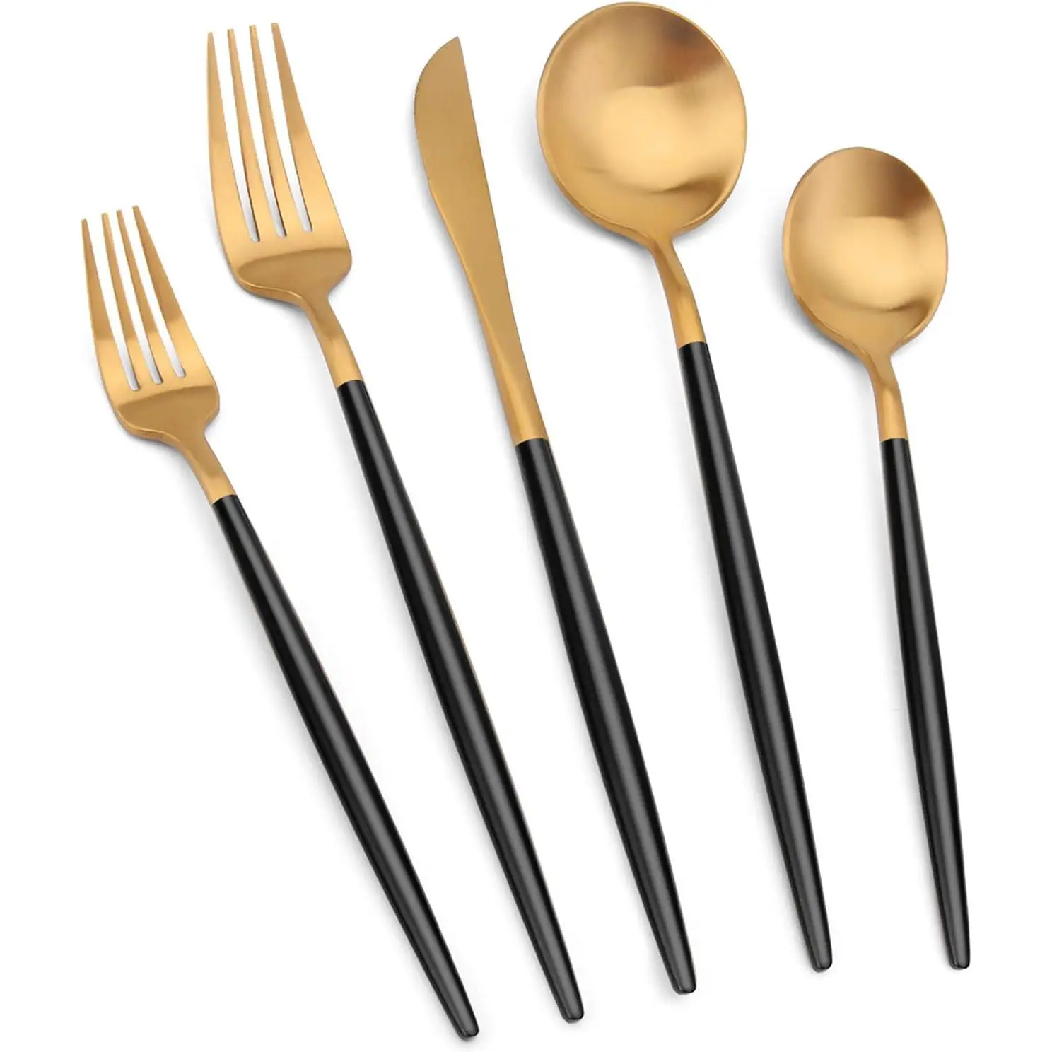 Matte  Silverware Set with black handle,  20 count Stainless Steel Cutlery Flatware Set, Kitchen Utensil Sets for 4, Tableware With  Spoons And Forks Set, Satin Finished Polished