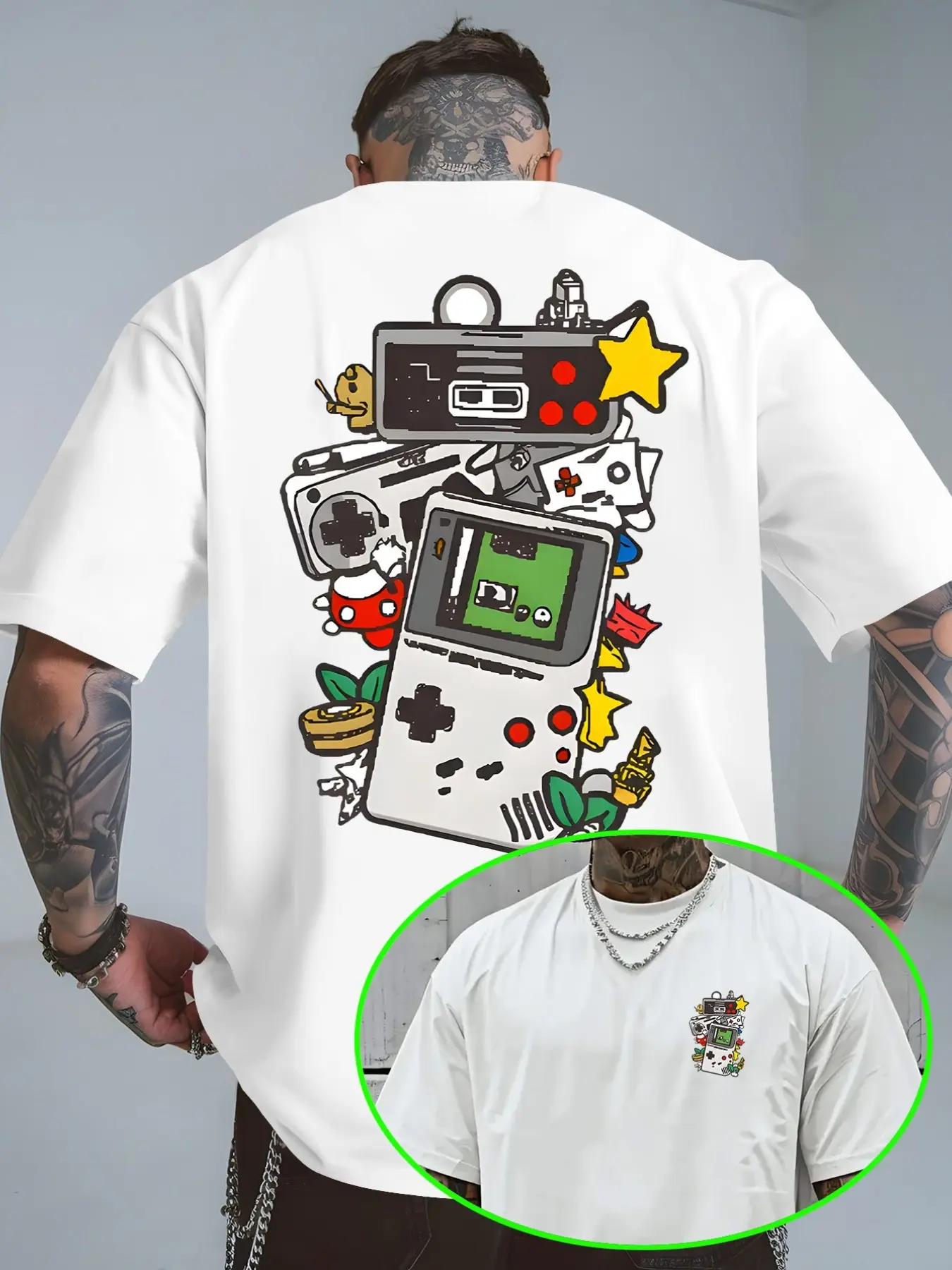 Retro Vintage Gaming Console Oversized Casual T-Shirt, Men's Streetwear, 90s Video Game Graphic Tee, Classic Gameboy & Controller Print, Y2K Style