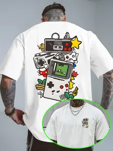 Retro Gaming Console Oversized T-Shirt, Men's Streetwear, 90s Video Game Graphic Tee, Classic Gameboy & Controller Print, Y2K Style