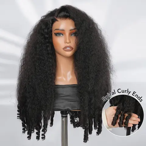 [New] Wiggins Hair C-Part Kinky Burmese Curly Wig with Spiral End Side Part Pre Cut 5*7 Lace Ready To Go Wig Pre Plucked Human Hair Glueless Wigs