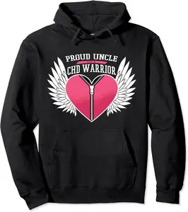 CHD Warrior Proud Uncle Zipper Heart With Angel Wings Pullover Hoodie - 35B0842VLQGX
