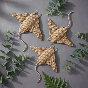 Xuhal 3 Pcs Wicker Sea Wall Decor Large Manta Ray Hanging Decor 12 Inch Handmade Coastal Wall Art for Underwater World Wicker Nautical Sculpture Beach Ocean Boho Bathroom Indoor Outdoor Ornament