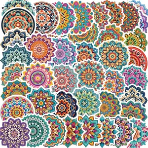 50PCS Vibrant Mandala Stickers Waterproof Vinyl Stickers for Laptops, Water Bottles, Books, Guitars, Cars, Phones