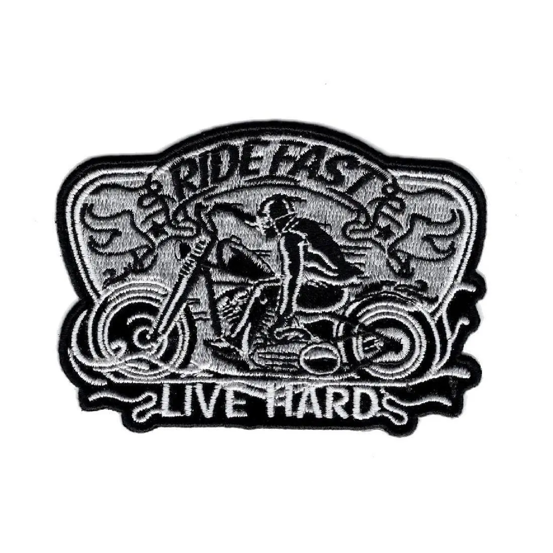 Ride Fast Live Hard Biker Harley Rider Mc Iron on Patch (4.0 inch)