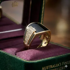 Classic punk-style men's ring, gold-plated wedding and engagement jewelry, adorned with black stones for a stylish look for gentlemen.