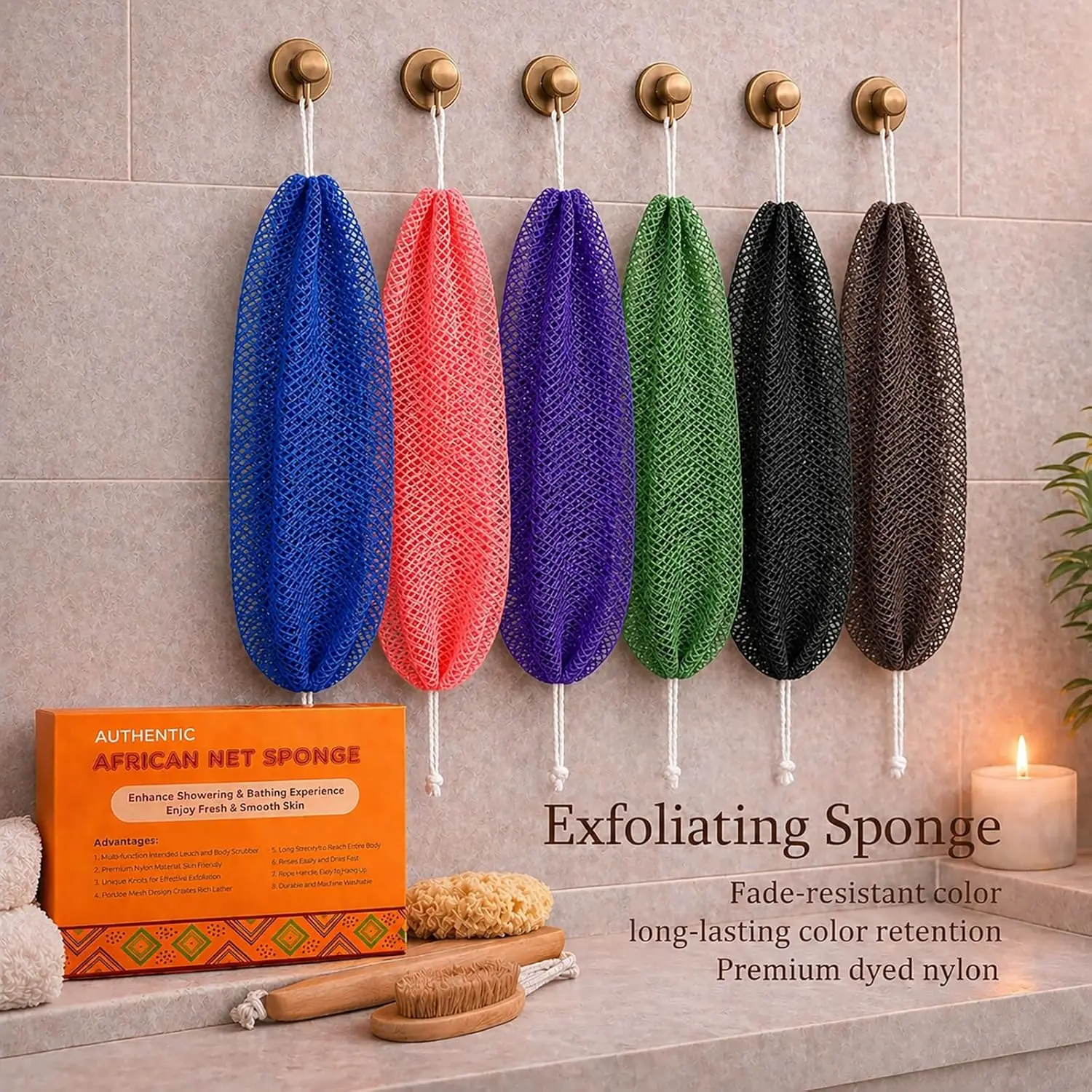 Exfoliating Bath Net, Inspired By African Bath Net Sponge, Exfoliates & Cleanses Whole Body, Flexible & Reusable, Eco-Friendly Body Scrubber, Vegan & Cruelty-Free