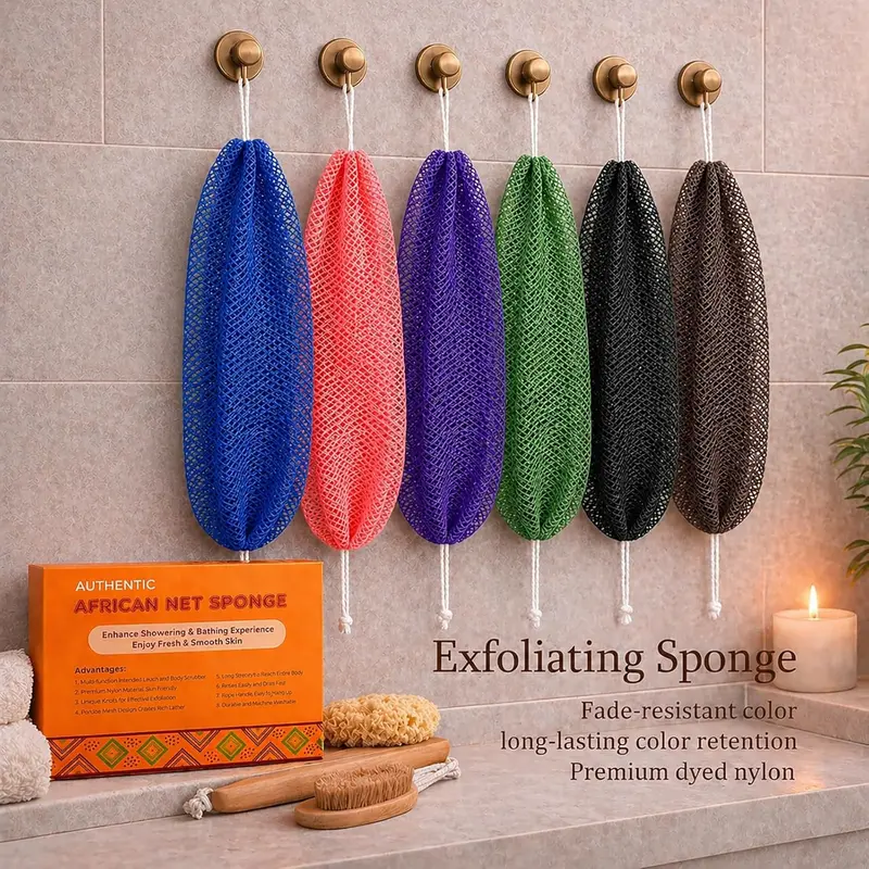 Exfoliating Bath Net, Inspired By African Bath Net Sponge, Exfoliates & Cleanses Whole Body, Flexible & Reusable, Eco-Friendly Body Scrubber, Vegan & Cruelty-Free