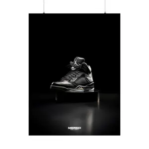 Jordan Retro 5 Black Designer Sneaker Art Print - Elevated Fashion Footwear Photography - Stylish Sneakerhead Wall Art by MEREKI GALLERY