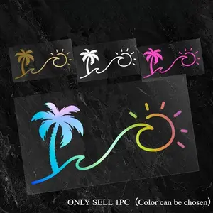 1PC Commute Fresh Decor-Style Gradient Palm Tree Wave Sticker For Bicycles/Car Rearview Mirrors/Commute Bags/Notebooks Tropical elements add commute summer relaxed vibe Car & Commute Item Fresh Decor