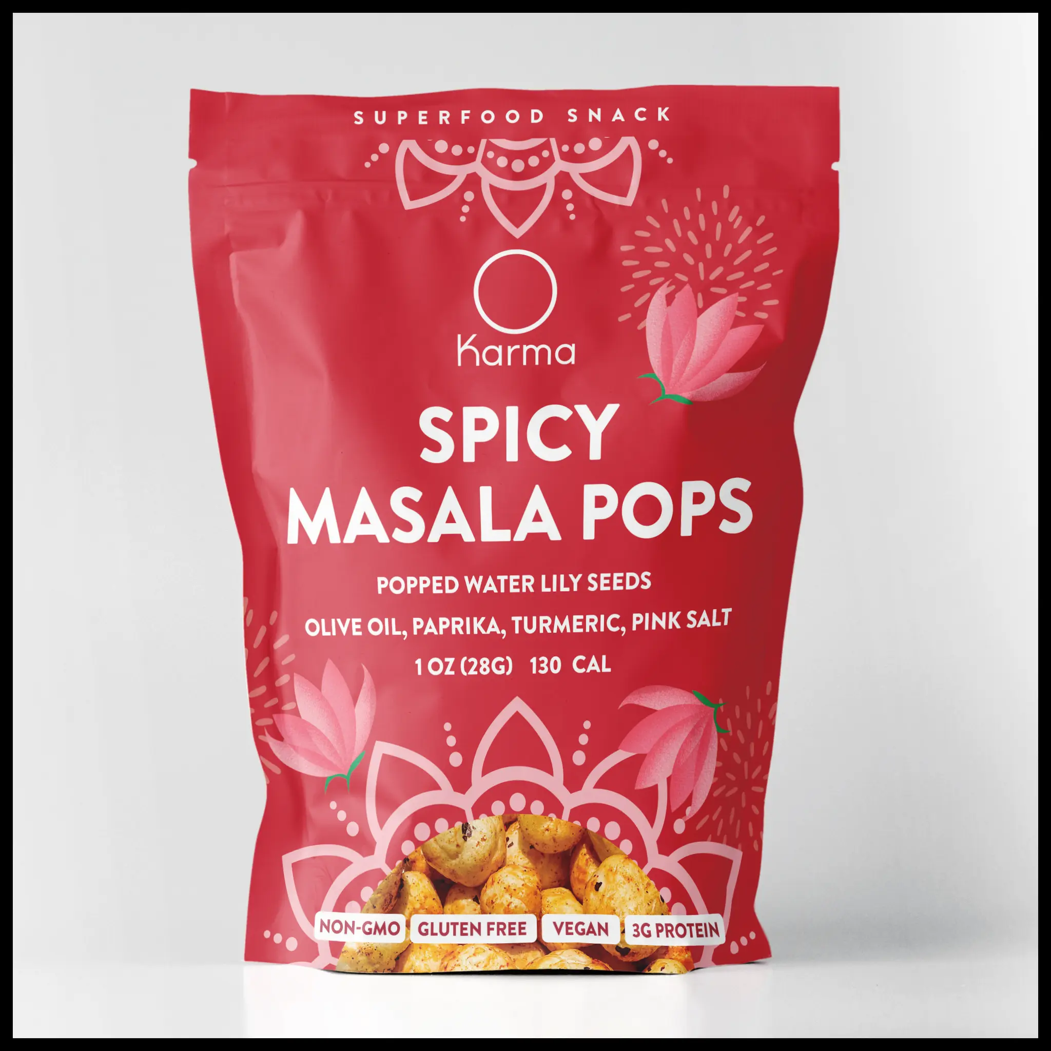 Spicy Masala Karma Pops - Vegan Popped Water with Lily Seeds - 1.0 oz, Protein Snack