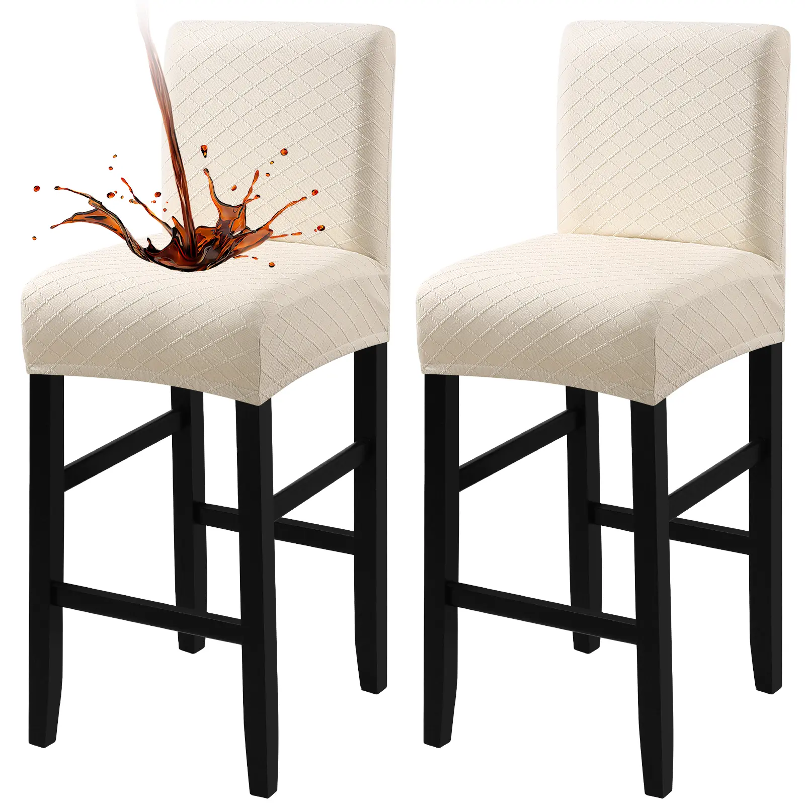 FULOON Waterproof Bar Stool Covers 4 PCS, Stretch Pub Stool Chair Slipcover Counter Stool Cover Bar Stool Slipcovers with Backs Removable Washable for Kitchen, Dining Room