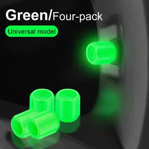 Glow-in-the-Dark Car Tire Valve Cap Set Universal Fit No Tools Needed Durable Waterproof Easy to Install Perfect for Cars Bikes & SUVs Adds Style & Safety for Night Driving Green Four-pack