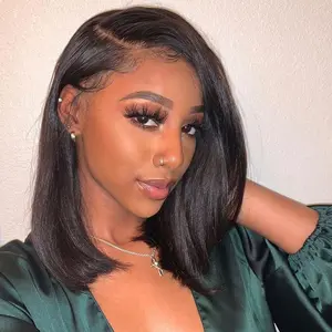 Straight Bob Wigs Human Hair Bye Bye Knots Glueless Wig Pre Cut 5x5 Lace Front Wigs for Women Pre Bleached Pre Plucked Put On and Go Wig Easy to Wear Short Kinky Wigs with Baby Hair