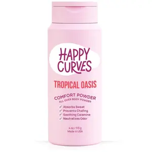 HAPPY CURVES Comfort Powder: Talc Free Anti Chafe Body & Foot Dusting Powder Deodorant to Control Inner Thigh Chafing, Private Areas, and All Over Body for Women 4 oz. (1 Pack, Tropical Oasis)