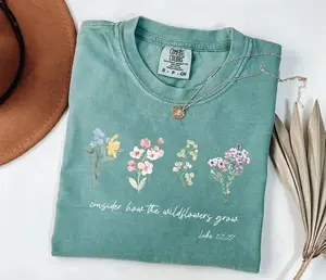 Comfort Colors Comfort Colors Consider How The Wildflowers Grow Outfit,Luke 12:27 Shirt,Women's Bible Shirt,Motivational Faith Apparel, Prayer Gift Cotton Graphic Tees Funny Shirt Tee