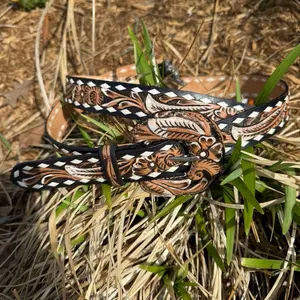 Tooled Leather purse strap with Intricate Floral and Geometric Patterns for Western Style