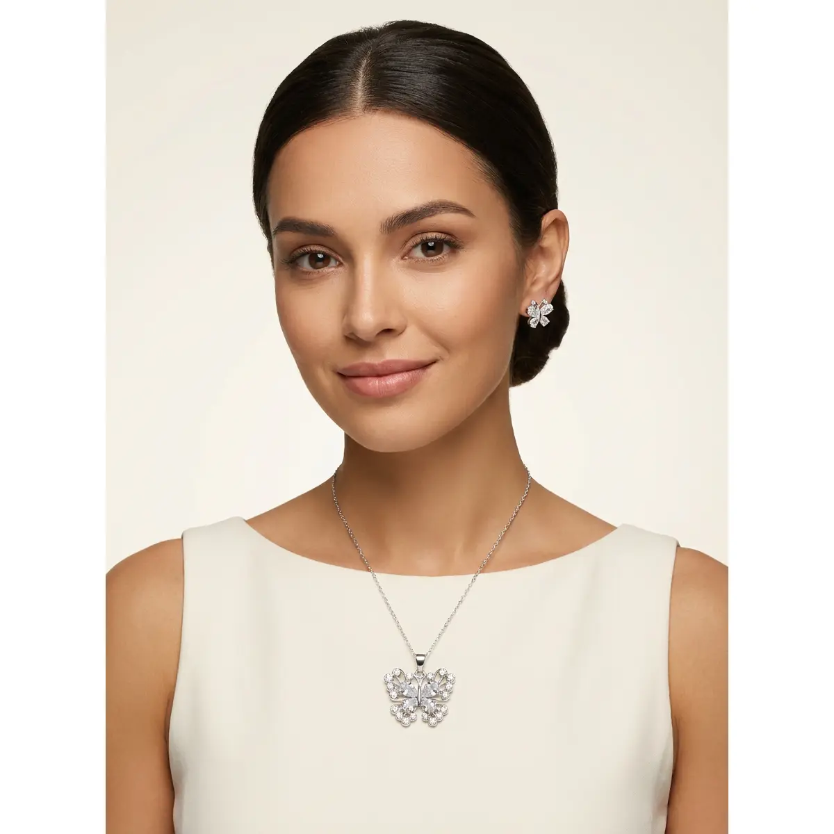 Crystal Butterfly Garden Platinum-Plated Necklace and Earring Set