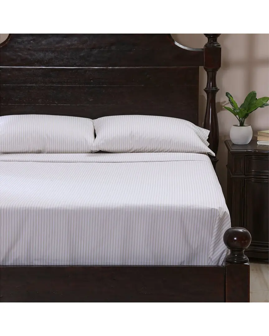 Cuddledown 300 Thread Count Striped Organic Percale Sheet Set