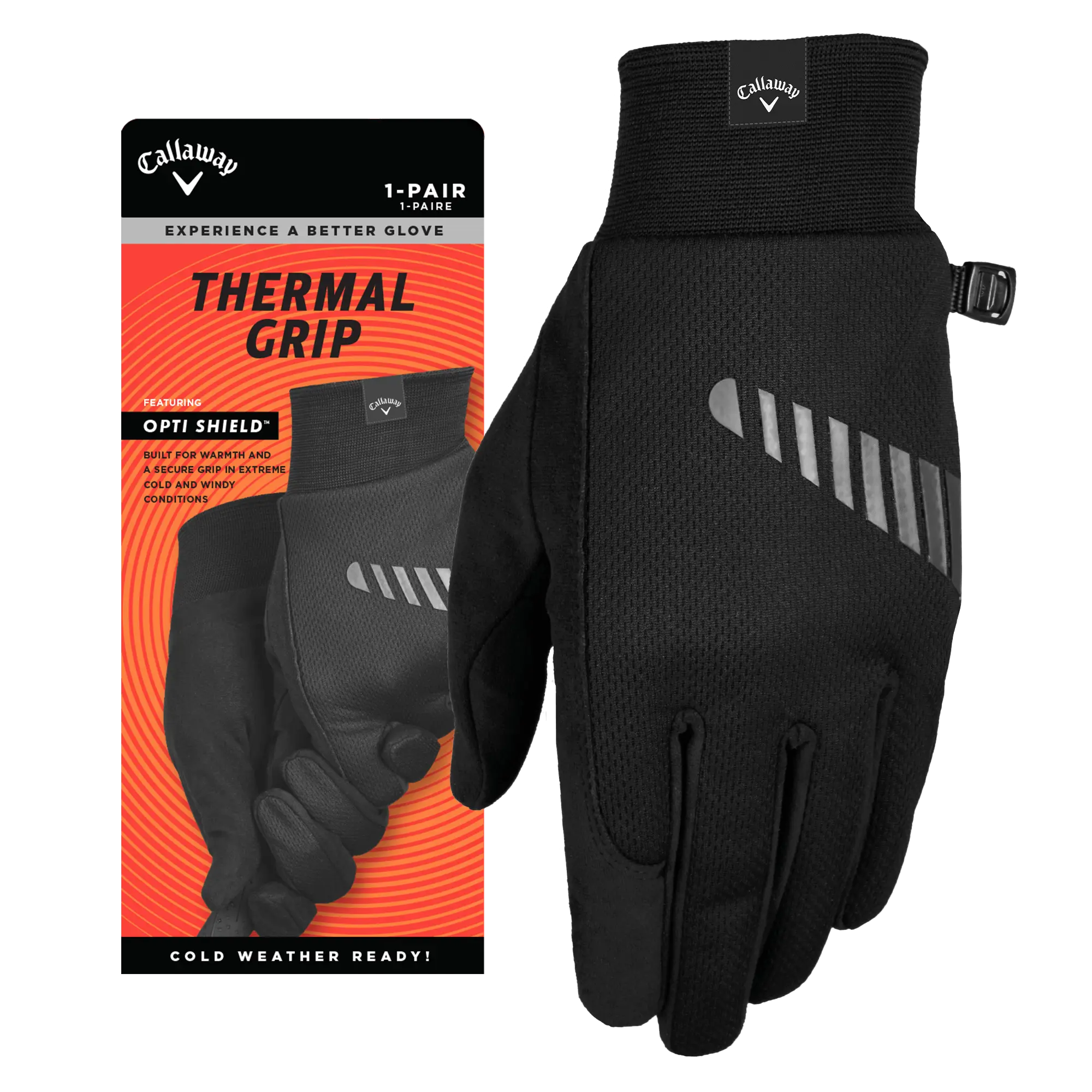 Callaway Golf Men's Thermal Grip Golf Gloves Pair in Black | Size: Cadet Large