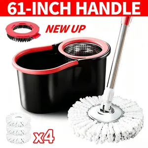 Spin Mop And Bucket Set with Wringer, 360° Rotating Mop Bucket System, Includes 3 Microfiber Mop Refill Heads And A 61-Inch Adjustable Stainless Steel Handle, Ideal for Bathroom Use, Efficient Floor Cleaning, Home Cleaning