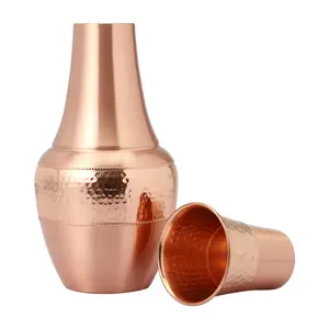 Pure Copper Bedside Water Carafe With Tumbler  For Ayurveda Benefits - Capacity 1.4 Lt. (47.3 Fluid Ounce)