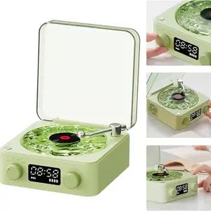 Multifunctional Portable Wireless Retro Bluetooth-compatible Speaker, Vinyl Record Player, Adjustable Ambiance Lights, Time Display, Christmas Gift