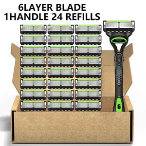 Men's razor, 24 replacement blades, men's sharp razor/blade, 1 handle to prevent skin irritation, men's grooming products, safety razor