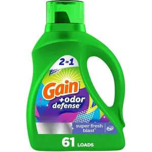 Gain + Odor Defense Liquid Laundry Detergent, Super Fresh Blast Scent, 88 Oz, 61 Loads, HE Compatible